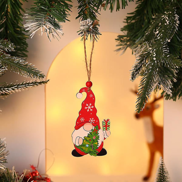 Julgransprydnader, hängande juldekorationer for träd, diverse julprydnader i trä, julpynt for heminredning (8st, chr zdq