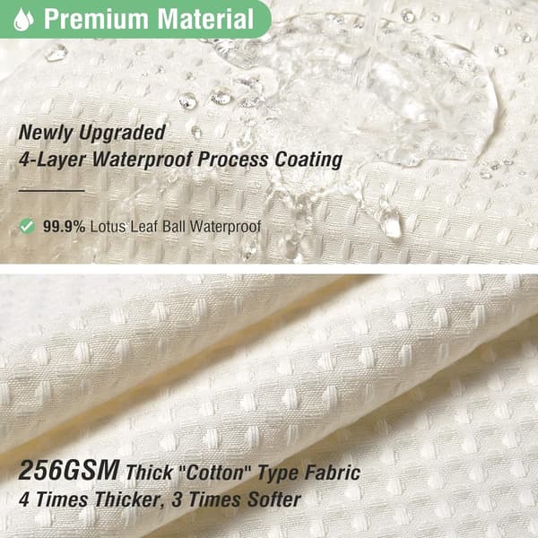 Vandtæt badeforhæng, tekstureret polyester, maskinvaskbart, 12 kroge, til hjemme- og hotelbadeværelser, elfenbenshvid, 180 x 180 cm