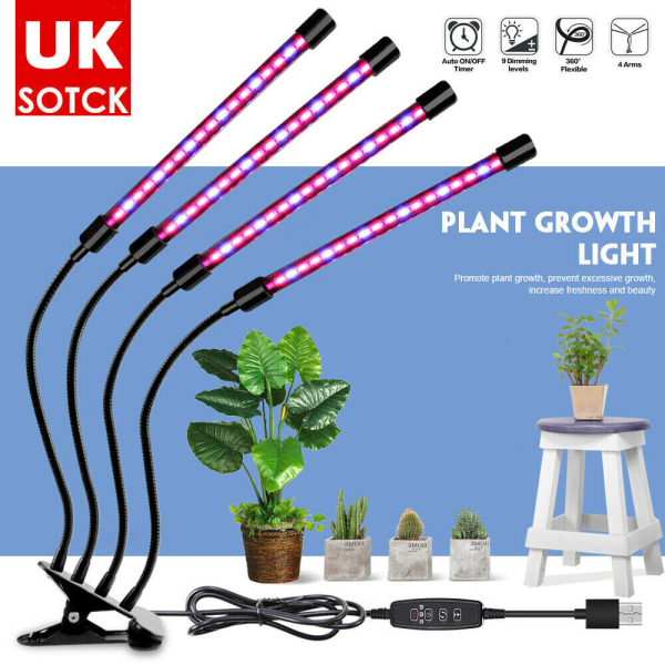 2/3/4 hodet USB LED plantevekstlys innendørs UV VEG voksende lampe fullspektrum 4 hoder