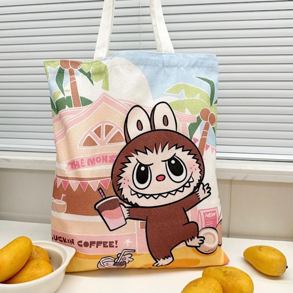 Labubu Canvas Väska Dam Student Söt Tecknad Shoppingväska Casual Axelremsväska The Monsters Utomhus Rese Användning YB13G(FMY) YB13G cofffe BUBU YB13G cofffe BUBU 35cm 40cm