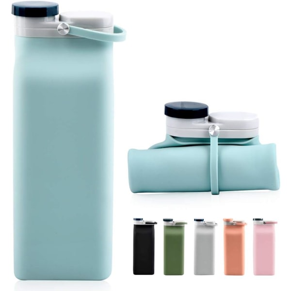 CDQ Hopfällbar vannflaska BPA-fri - hopfällbar vannflaska for resesportflaskor med trippel läcksäker lettvikt 20 oz (blå)