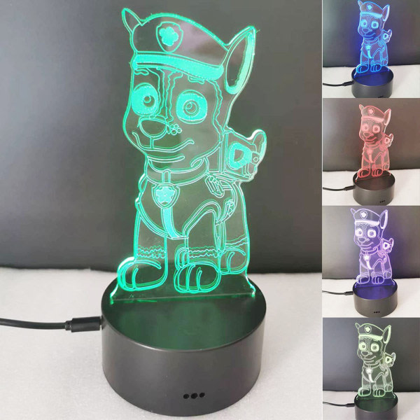 3D Natlampe Paw Patrol Legetøj Illusion Lampe USB Touch Control