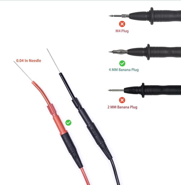 Tehtuy 4-delars bakprobssats - Flexibla 1 mm testnålar med 4 mm banankontakt - För bildiagnostik