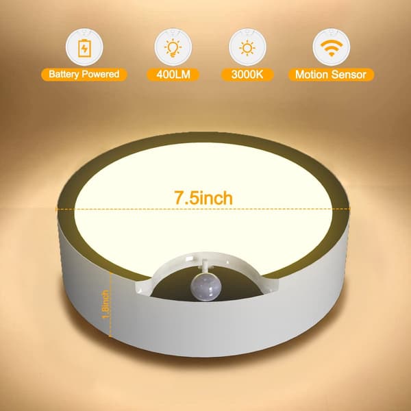 Ceiling light with motion sensor, battery operated, 400 lumen, 6000K - 18 cm