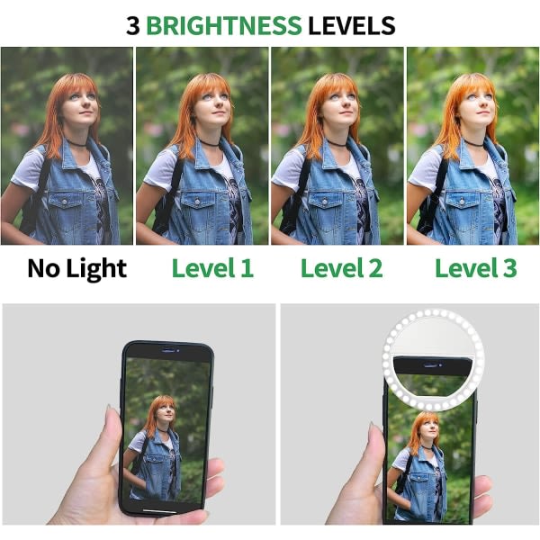 Selfie Ring Light  Opladningsbar bärbar med 36 lysdioder Lämplig