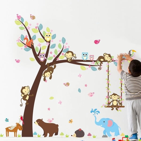 Tecknad Monkey Tree Jungle Animal Theme Wall Art Tarraseinä