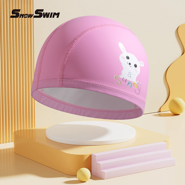 Svømmehette for barn, gutter og jenter, for barn med langt og kort hår, giftfri, fleksibel, hold håret rent og tørt, ørebeskyttelse, svømmehette i gummi pink Cute Rabbit