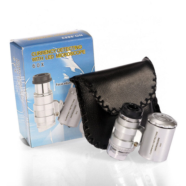 CDQ 60X Mini Pocket Mikroskop Bärbar Smycken LED-förstoringsglas - Silver