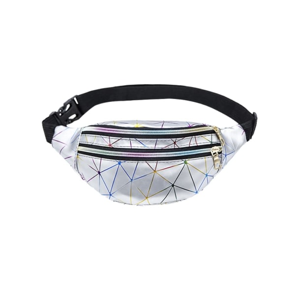 CDQ Holografi för mäns bältesväska, vattentät svart geometrisk herrelös väska (silver）