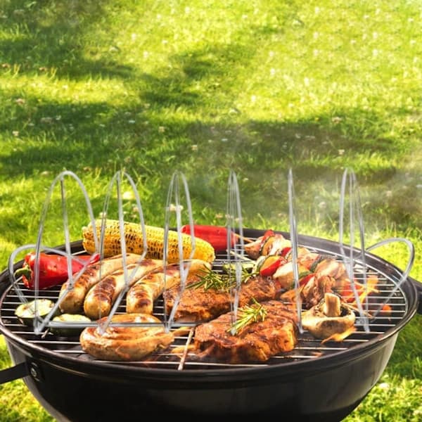 BBQ Rib Rack Rustfrit Stål Non-Stick Holder Op til 5 Racks til Udendørs Grillning, Camping og Ovn Brug 37,7 cm