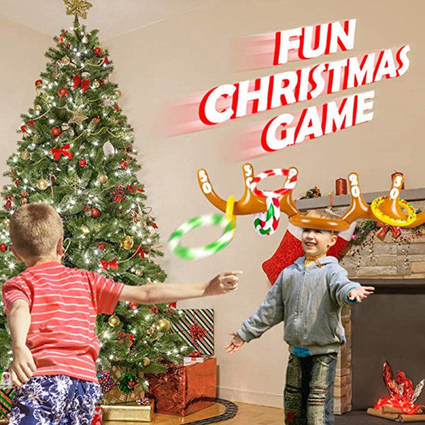 1 sett julespill oppblåsbart morsomt reinsdyrhatt ringkast B1 one size