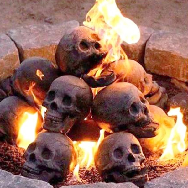 Halloween Human Skull Dekoration ?teranv?ndbara Fire Pit Skulls f?r C Sort 1 stk.