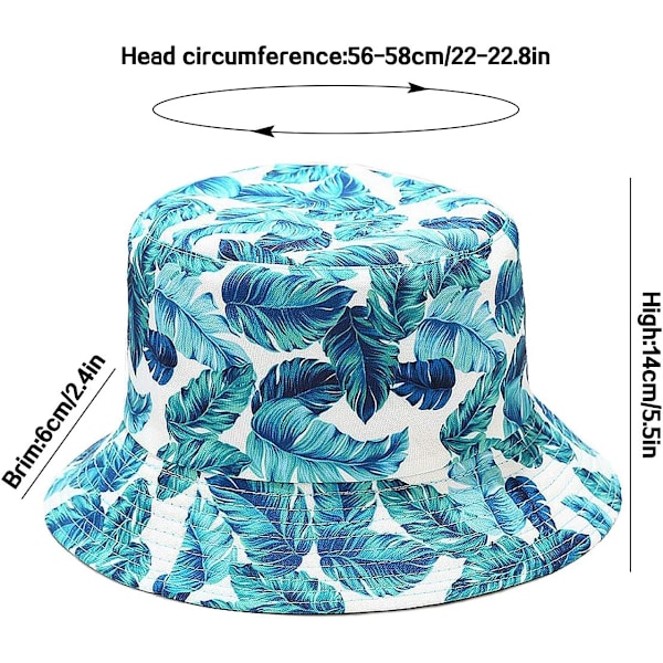 Söt bucket hat strand fiskarhattar för kvinnor, vändbar dubbelsidig användning Banana Leaf