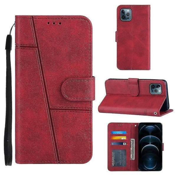 Yhteensopiva Iphone 13 Pro Max Case Läder Folio Cover Magnetic Premium Etui Coque - Röd null none