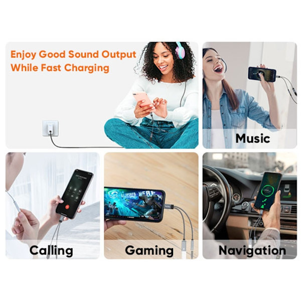 CableCreation 60W PD 2in1 USB-C - USB-C/AUX -sovitin Harmaa