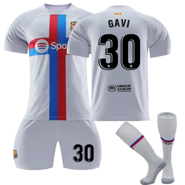 Barcelona bortefotballdrakt 22-23 #30 Gavi - Barn 26 (140-150 cm) szq