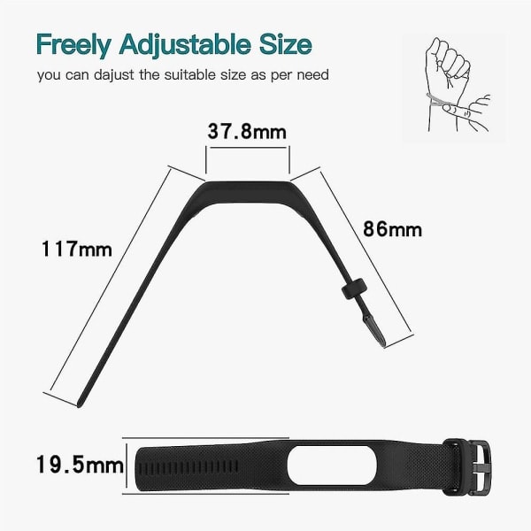 3 stk myke silikonremmer for Garmin Vivosmart 5-remmer, erstatningssportremmer i fargerike farger for Vivosmart 5-armbånd, svart-hvit-blå