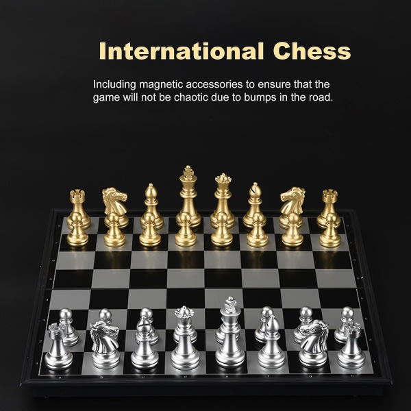 1 Set Medeltida schack Magnetbräda Intellektuell utveckling Gyllene Silver Färg Vikbart Internationellt schackbrädespel för familj null none