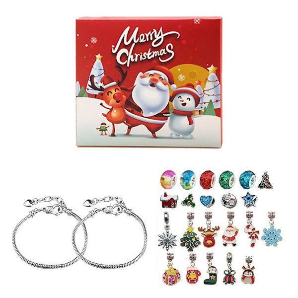 Julekalender Nedtælling 2023 - DIY Armbåndssæt, 24 Charms & Smykker til Piger