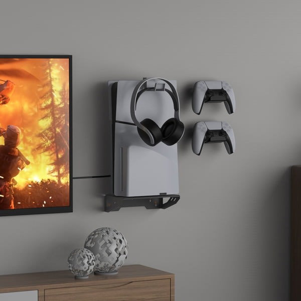 Vægmonteringssæt til PS5 Slim/PS5 2 Justerbare controllerholdere Sort A1
