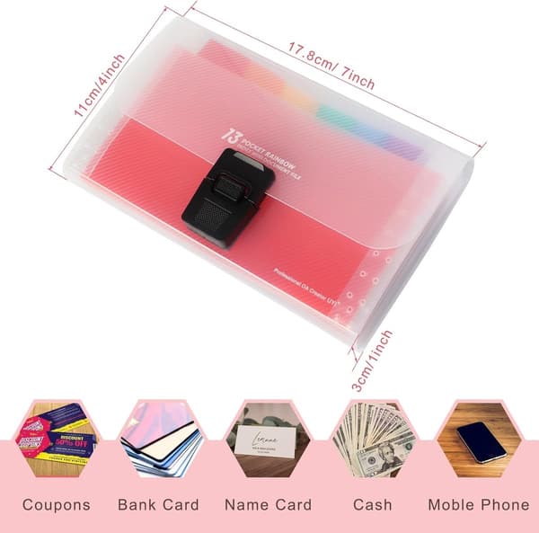 Dragspelsfilorganisatör, 13-ficks polypropenmapp med spänne för kvitton, kort och dokument, A6, 2-pack