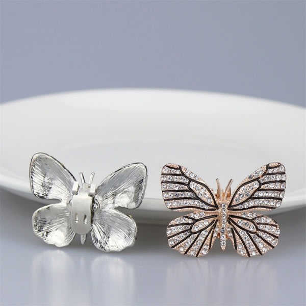 CDQ Vintage glänsande Rhinestone Butterfly Skodekorationer Sølv
