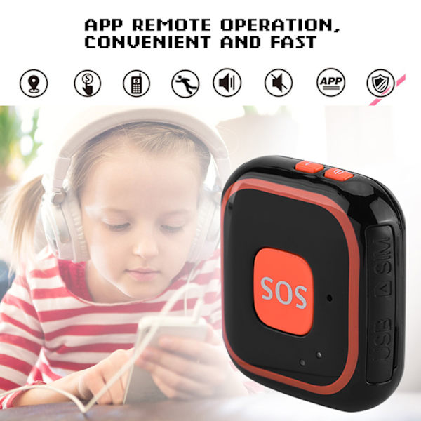 Mini GPS Tracker Locator Barn SOS-larm APP-spårning (Svart)