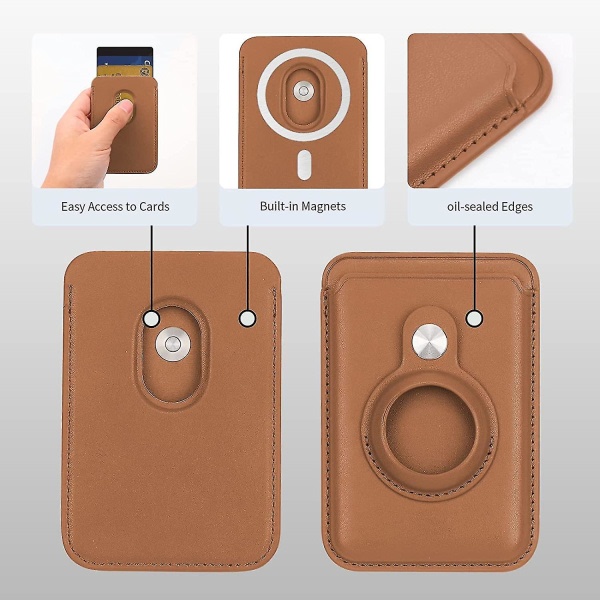 Magsafe kortplånbok kompatibel Iphone 12/13-serien med AirTag ficka Magnetisk plånbokskorthållare i läder Orange