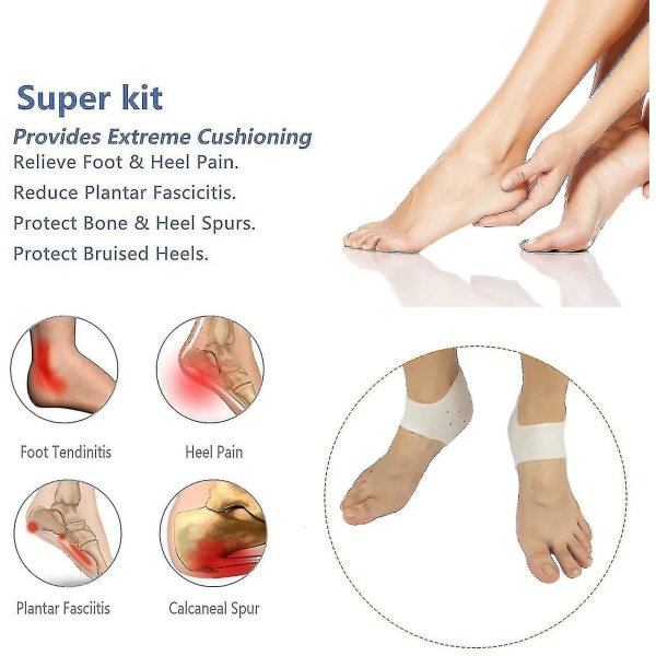5 par hælkopper, Plantar Fasciitis-innlegg, hælputer, perfekt for hælsmerter, helbrede tørre, sprukne hæler, akillessene