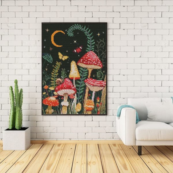 Leimattu ristipistokit Mushroom Needlepoint Butterfly