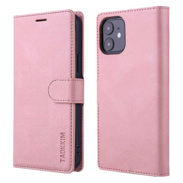 Taokkim Pu Läder Phone case Med Plånboksställ För Iphone 12 / Iphone 12 Pro - Rosa ( Färg Rosa ) null ingen