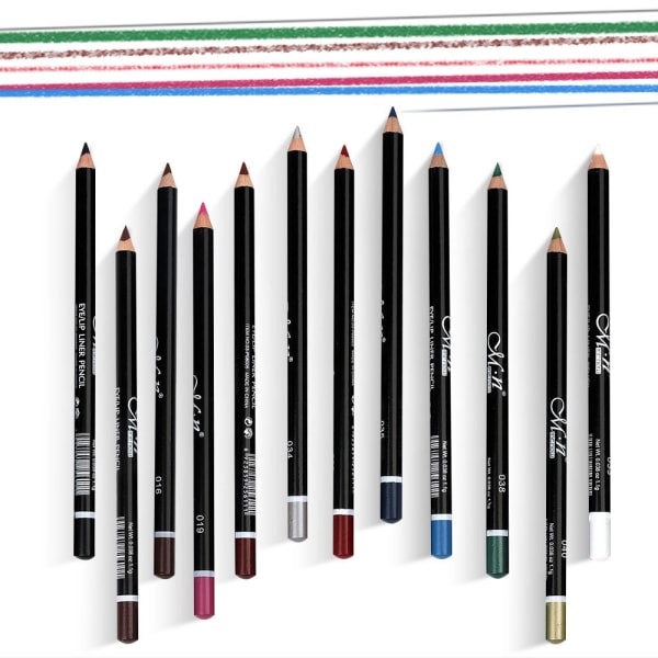 12 forskellige farver Gel Eyeliner Penne Sæt Matt Glat Vandtæt Naturlig Langvarig Øjenbryn Lip Liner Pen Kosmetik Makeup Sæt Værktøj, Hvid