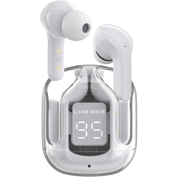 Bluetooth-hørlurar, Bluetooth-hørlurar med HiFi-stereo, trådløse sporthørlurar Inbyggd 4 HD-mikrofon, brusreducerende trådløst headset m grå