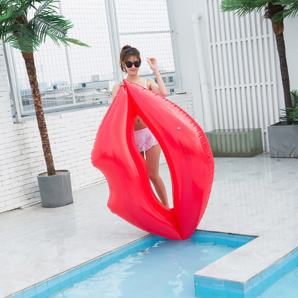 CDQ Uppblåsbar hängmatta för pool, 4 i 1 boj, lätt uppblåsbar madrass för vuxna, vattenbärbar flytande sängstol för havsbadpool (röda läppar)