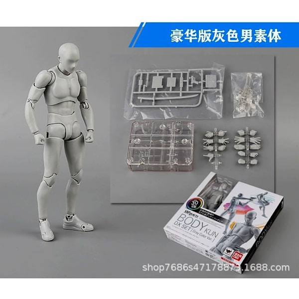 Inhemsk SHF-figur Människokropp för män och kvinnor Handgjorda modellkonst Tecknad målning Skissreferens Led rörlig docka Shf Deluxe Gray Male