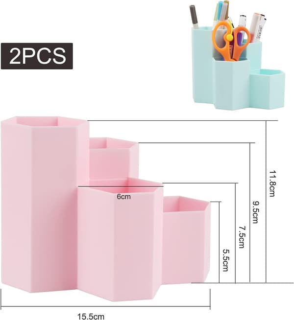 Multifunctional Storage Hexagon Pen Cup, Durable Desk Organizer With Diamond Pattern Design For Office And School, 2 PCS