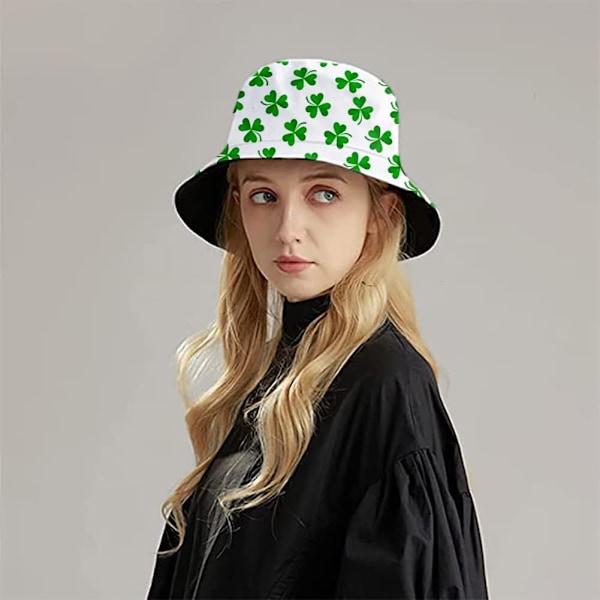 Söt bucket hat strand fiskarhattar för kvinnor, vändbar dubbelsidig användning Green Saint Patrick