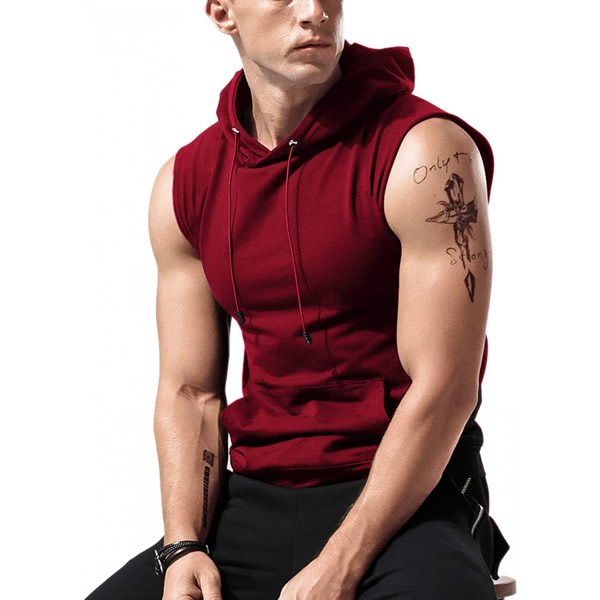 AVEKI T-tröjor med huva for män Ärmlösa gymhuvtröjor Bodybuilding Muscle Ärmlösa T-skjorter, Röda, XXL zdq