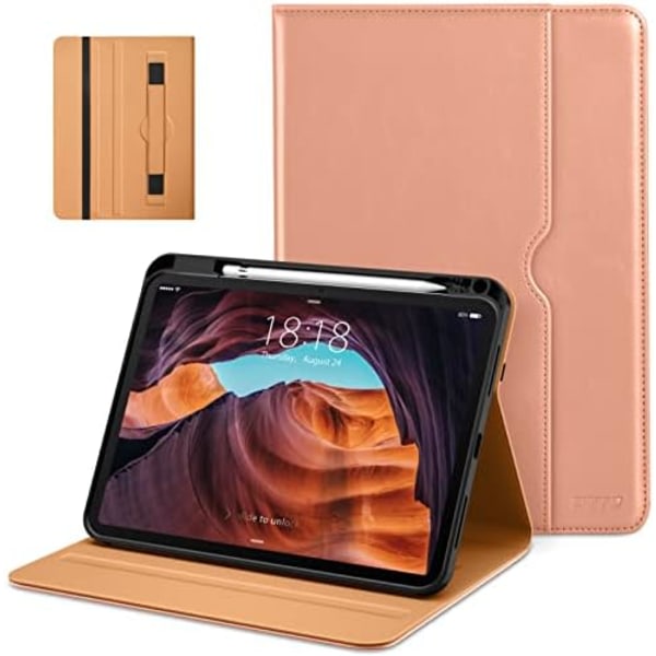 DTTO iPad 10:e generationens veske 10,9 tum 2022, Premium Leather Business Folio Stand Cover med pennholdere - Auto Wake/Sleep og Multiple Rose Gold