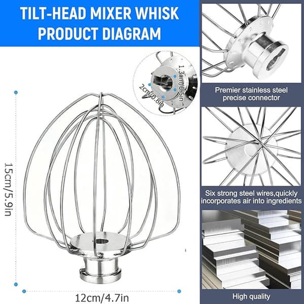 Standmixer Piskeris Tilbehør, Udskiftningspisker i Rustfrit Stål til K45WW KitchenAid, Til Bagning af Æg, Fløde og Kagedej