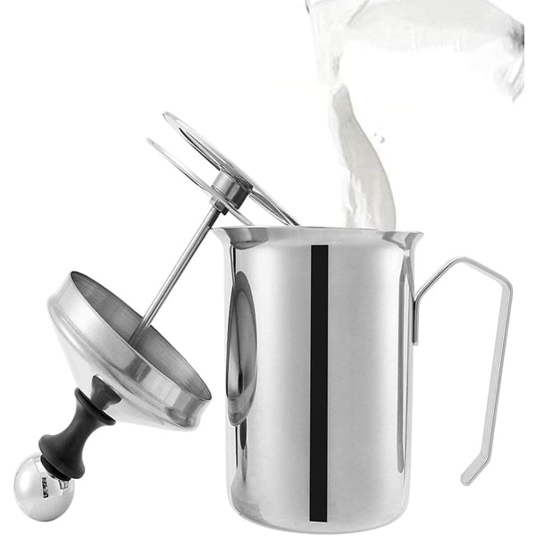 CDQ Rostfritt stål dubbellager handmjölkskummare kaffeskumningspump (400 ml) 400 ml