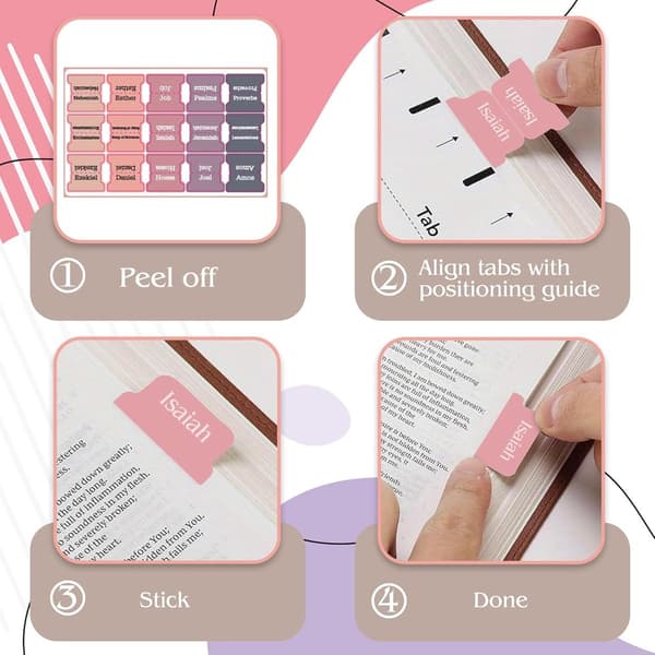 Self-Adhesive Bible Tabs - 75 Laminated - Rose Gray - English Version - For Bible Study & Journaling
