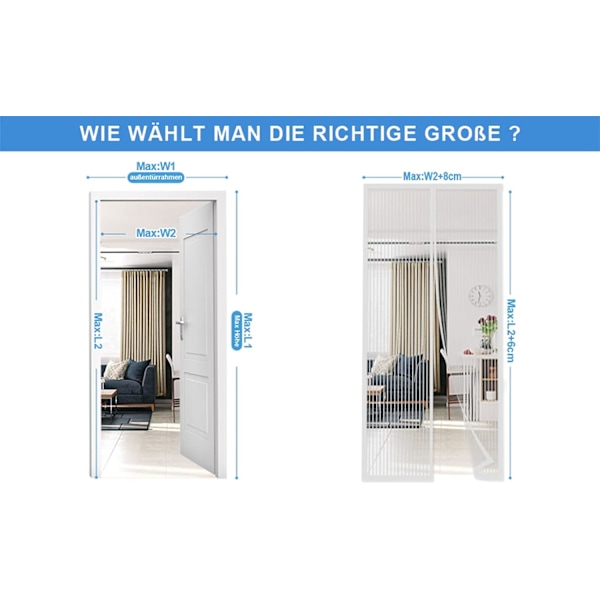 Fluenetting Dør Myggnett Gardin Insektsnett for å holde fluer og insekter ute, Myggnett Franske dører, Dobbeltdør Magnetisk Myggnett Dører Hvit White White 140*220CM