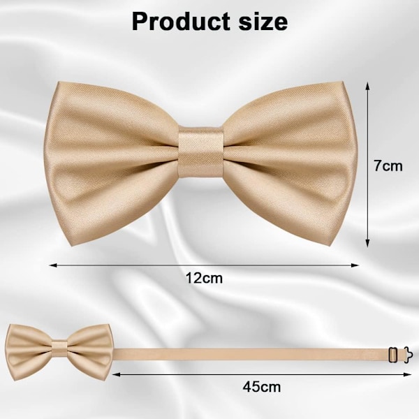 Herr Bow Tie, Klassinen yksivärinen rusetti miehille, Satiininen smokkiruusetti, Säädettävä muodollinen rusetti juhliin, häihin Champagne