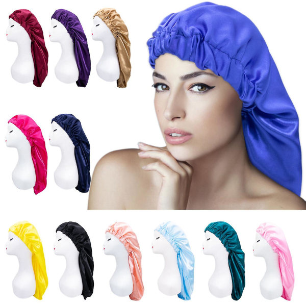 Elastik satsar motorhuv Andas multifunktionell bredkant långt hår Sovhattar Wrap-huv för kvinnor Ljusblå