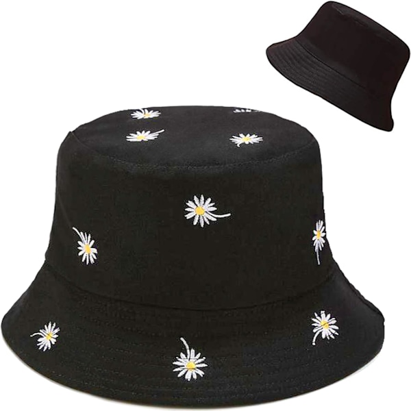 Sød bucket hat strand fiskerhatte til kvinder, vendbar dobbeltsidet slid Daisy