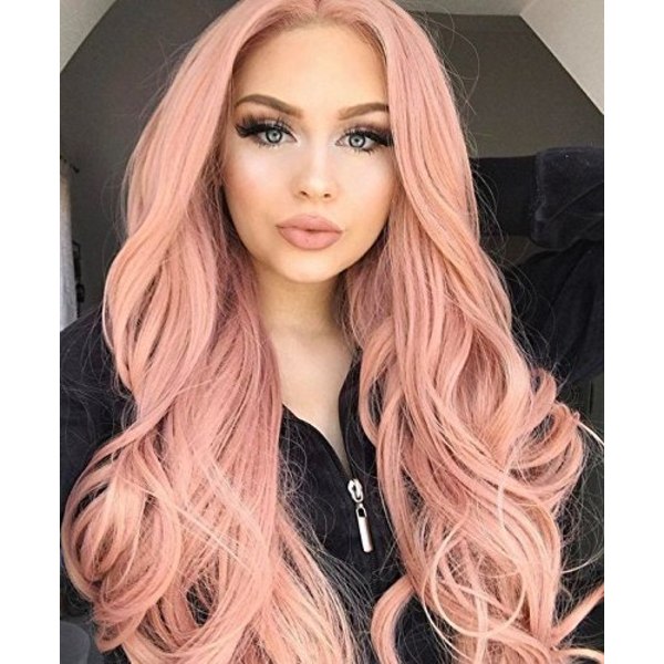 Peruk - medellångt lockigt hår rosa peruk