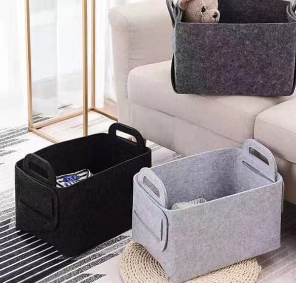 Small Storage Basket - 18x13x11 cm - Black Felt - For Wardrobe, Clothes, Laundry - Wardrobe Organizer