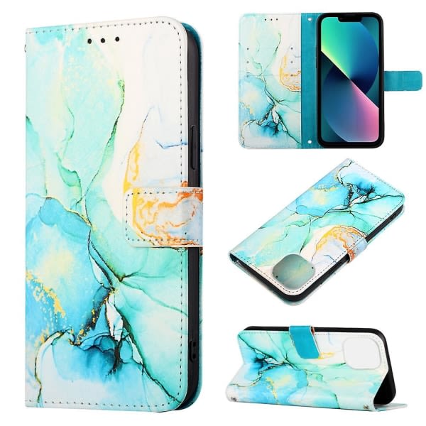 Marble Pattern Flip Leather Phone case iPhone 14:lle Vihreä ei mitään