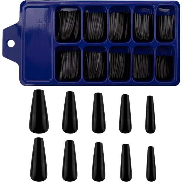 100 stycken (svart) Långt tryck på naglar Akryl konstgjorda falska naglar Cover falska naglar för Nail Art Nail Salon Supplies CDQ